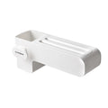 White plastic kitchen knife rack with modern simple design on countertop