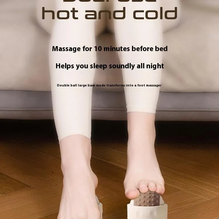Caramel mocha and green massage balls for cold hot compress therapy on a wooden surface