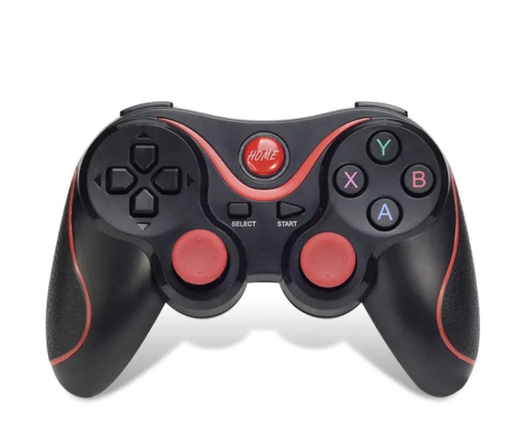 Black and white X3 version wireless Bluetooth game controller for Android phones with mobile phone clip.