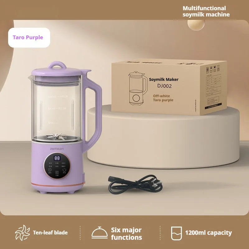 Automatic household soybean milk machine with glass body in milky white colour showing touch controls