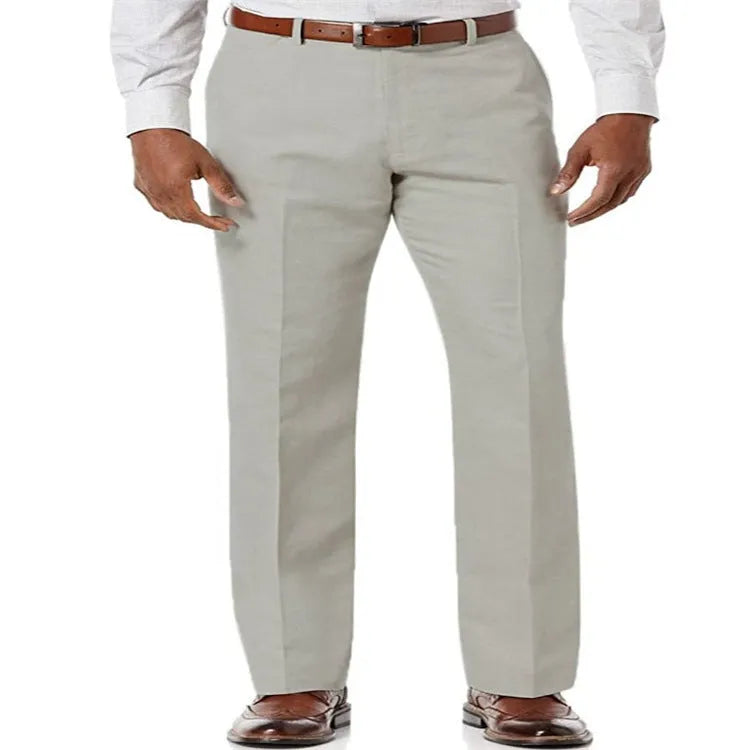 Men's solid colour linen trousers with slant pockets in cotton fabric for casual wear