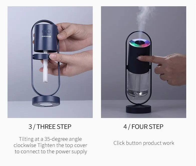 Magic Shadow USB air humidifier with projection lights in pink, blue, or white colours