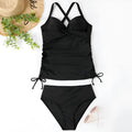 Women's solid colour high waist nylon bikini set in a slim fit design for swimming.