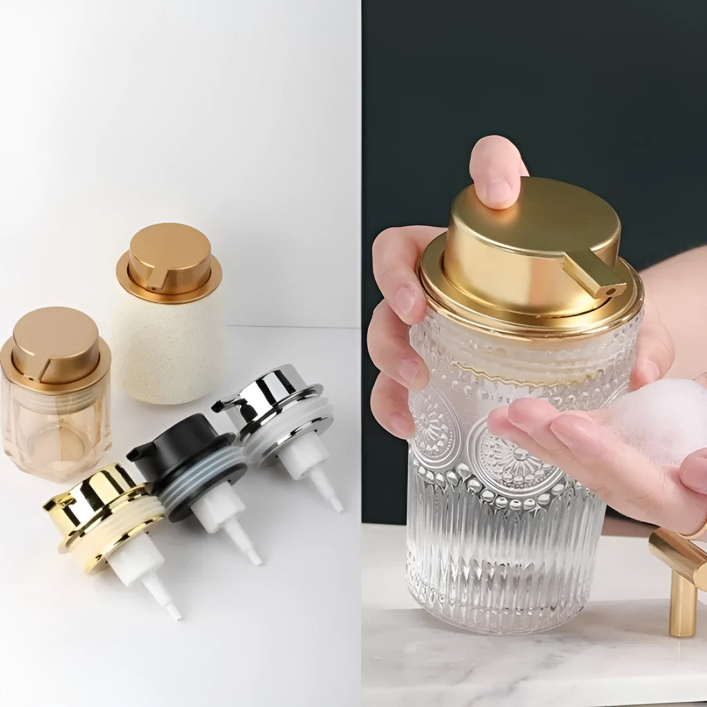 ABS plastic facial cleanser foam pump dispenser in gold finish