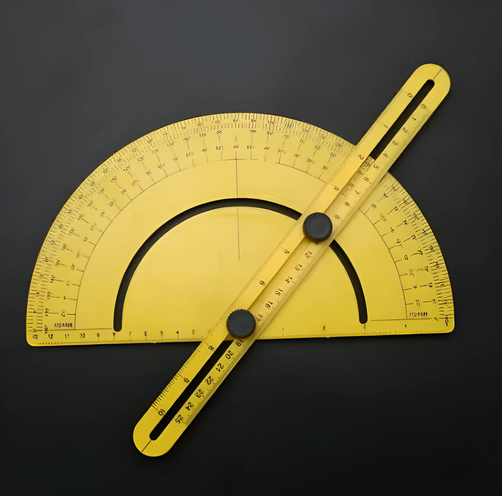 Plastic carpentry angle ruler tool with 180 degree measuring arm and scale board for woodworking