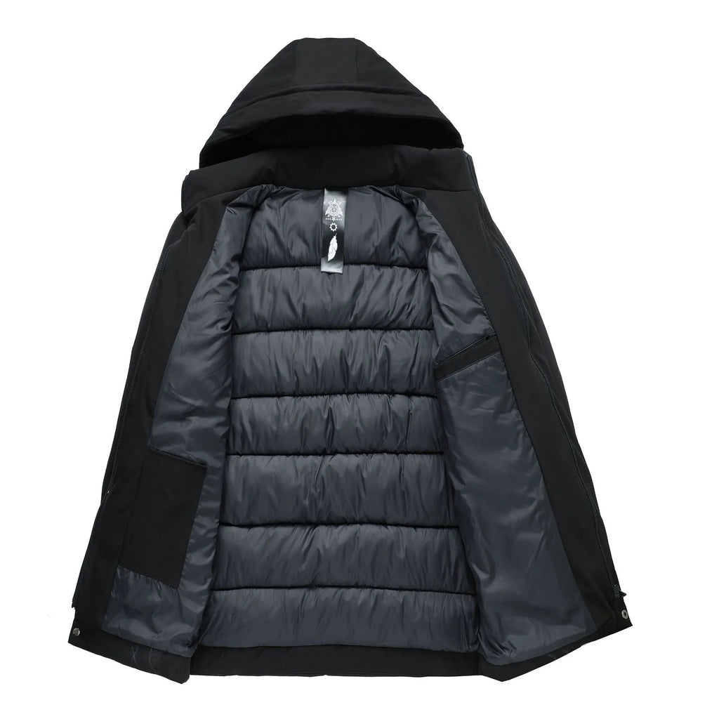 Thickened mid-length cotton-polyester men's jacket, loose fit, zipper pockets, black or gray