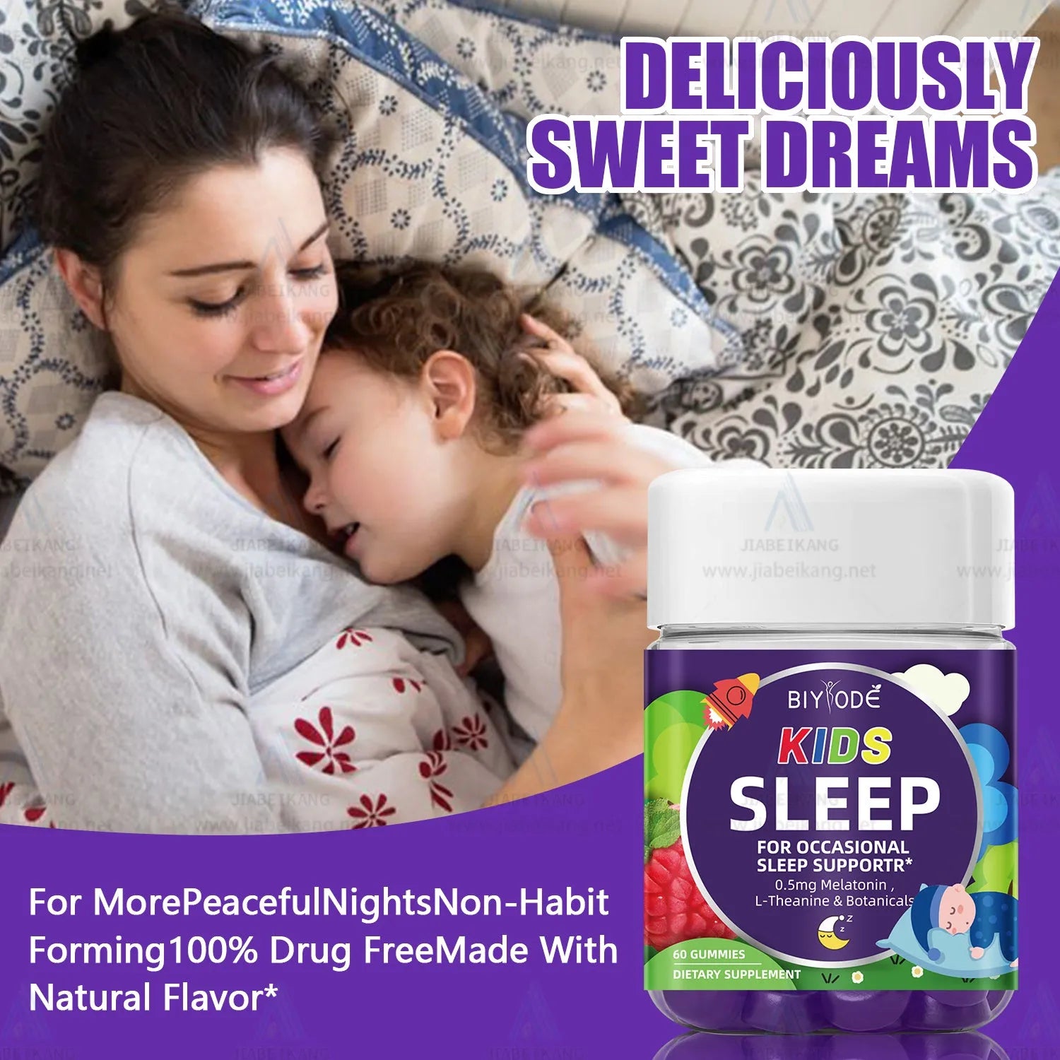 Children melatonin sleep support gummies in a bottle, 60 gummies, with melatonin and L-Theanine