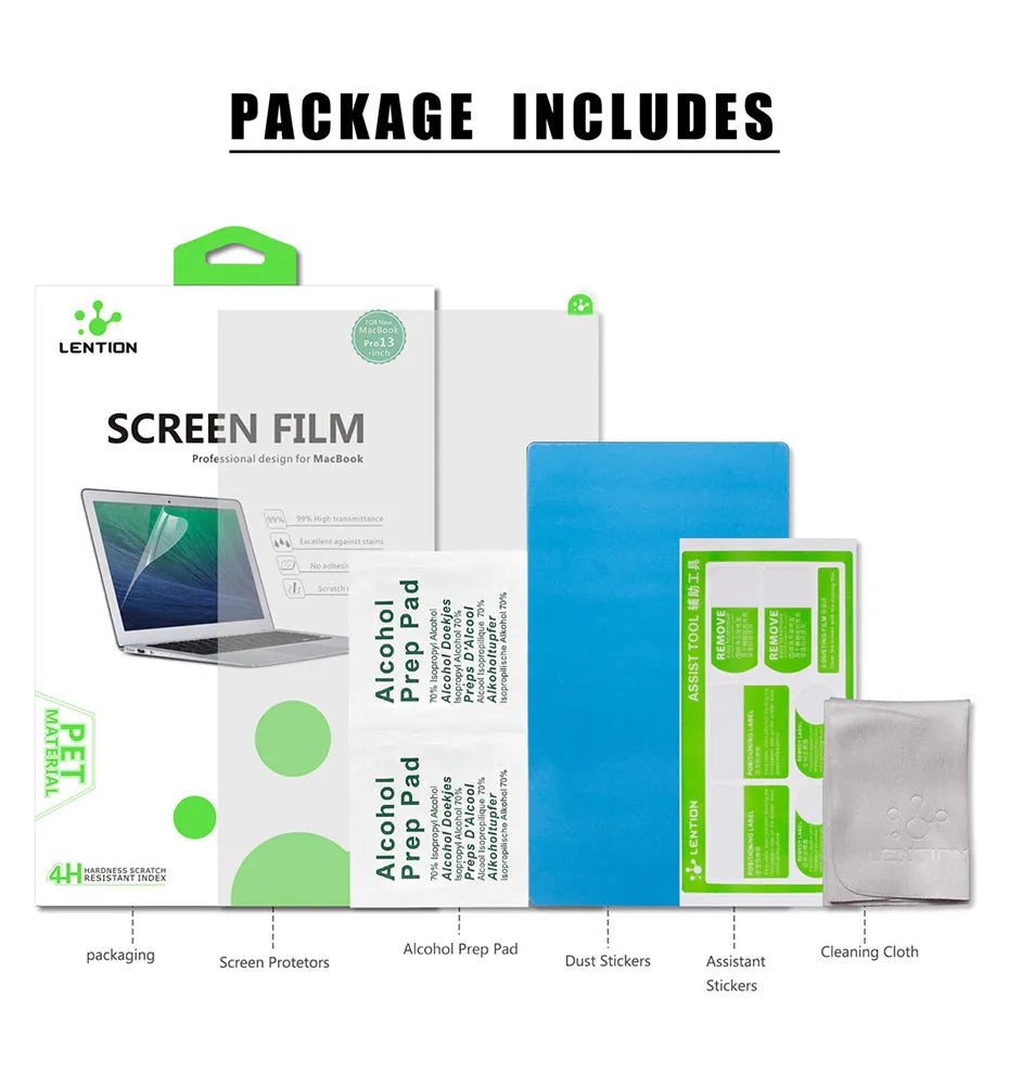 Matte screen protector film for 13-inch MacBook Pro with installation tools