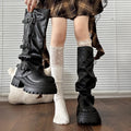 Women's thick bottom knight boots in solid khaki synthetic leather with chunky sole and high-top shaft