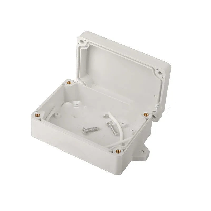 White ABS plastic security monitoring power supply waterproof box with dimensions 100mm by 68mm by 40mm.