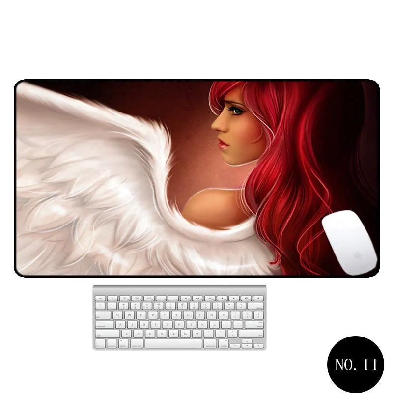 Angel pattern large non-slip mouse pad 300x600mm rubber cloth desk mat with thermal transfer design