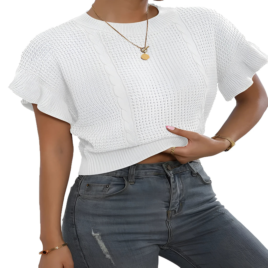 Knitted pullover sweater with twisted string ruffled sleeves and 3D pattern in loose Japanese Korean casual style