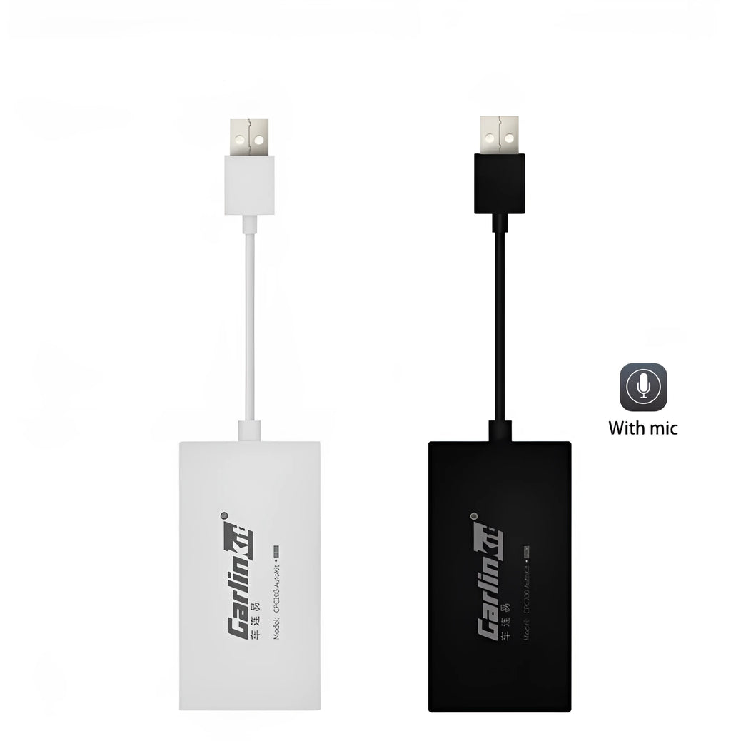 Black wireless CarPlay USB dongle adapter for iPhone and Android car stereo connectivity