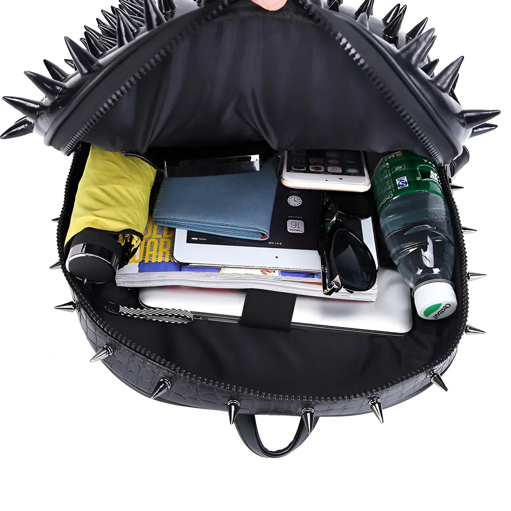 Women's black punk rock style backpack with air cushion straps and hollow out design