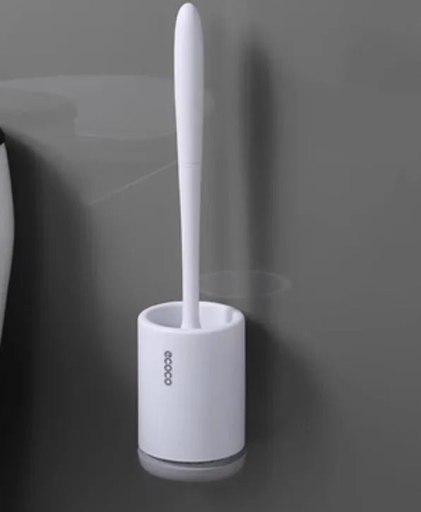 White and black non-stick TPR toilet brush with hollowed plastic body, 41cm tall, floor standing style