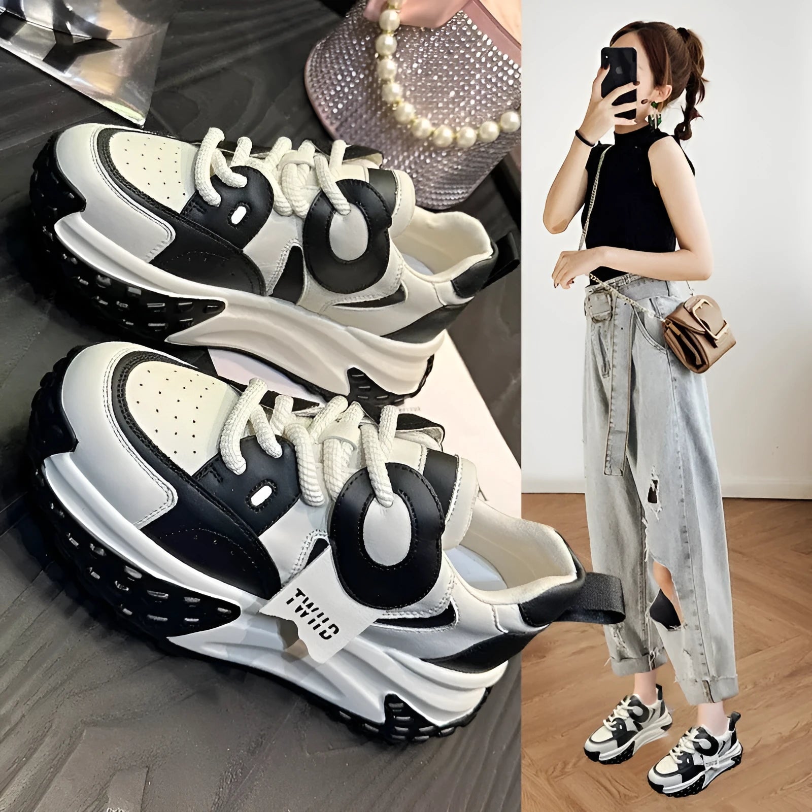 Women's silver leather wedge heel casual shoes with thick sole and lace-up front.