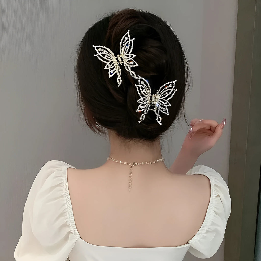 Butterfly design hair clip barrette with alloy construction and electroplated finish
