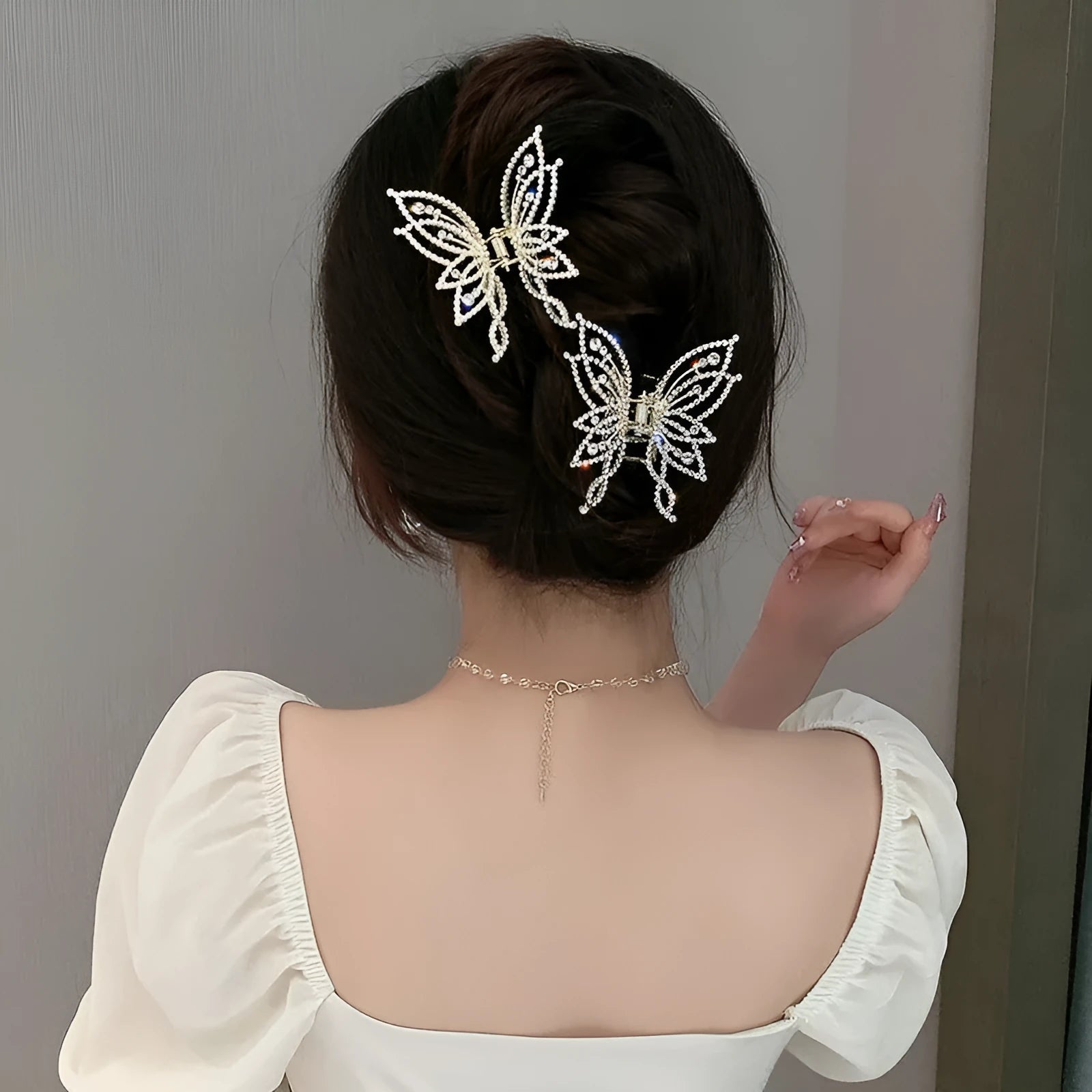Butterfly design hair clip barrette with alloy construction and electroplated finish