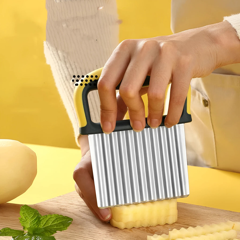 Stainless steel diced potato knife with wolf tooth cutter in yellow colour box kitchen gadget