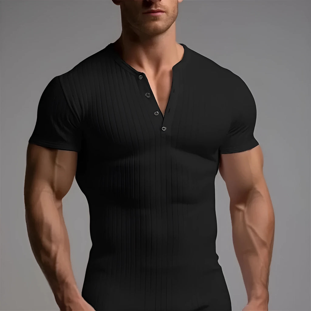 Slim-fit men's short-sleeved sports T-shirt in polyester, shown in Army Green colour.
