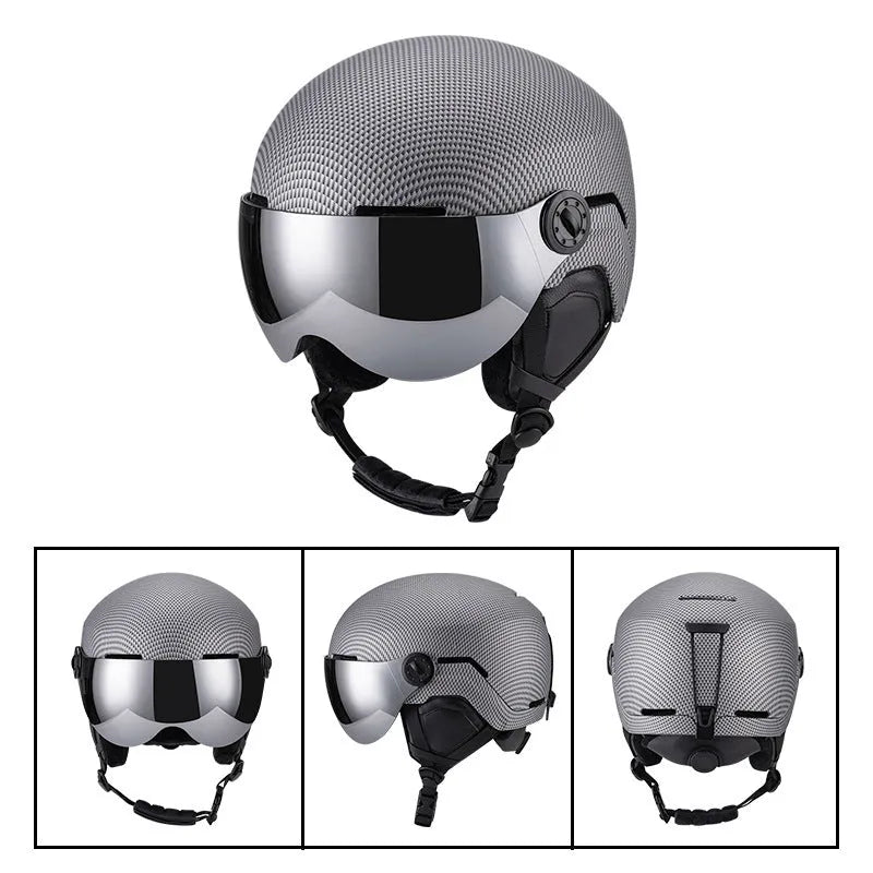 Unisex skiing helmet cover with integrated molding, PC shell, EPS liner, solid colour, black, blue, white, purple, carbon fibre, lotus root starch