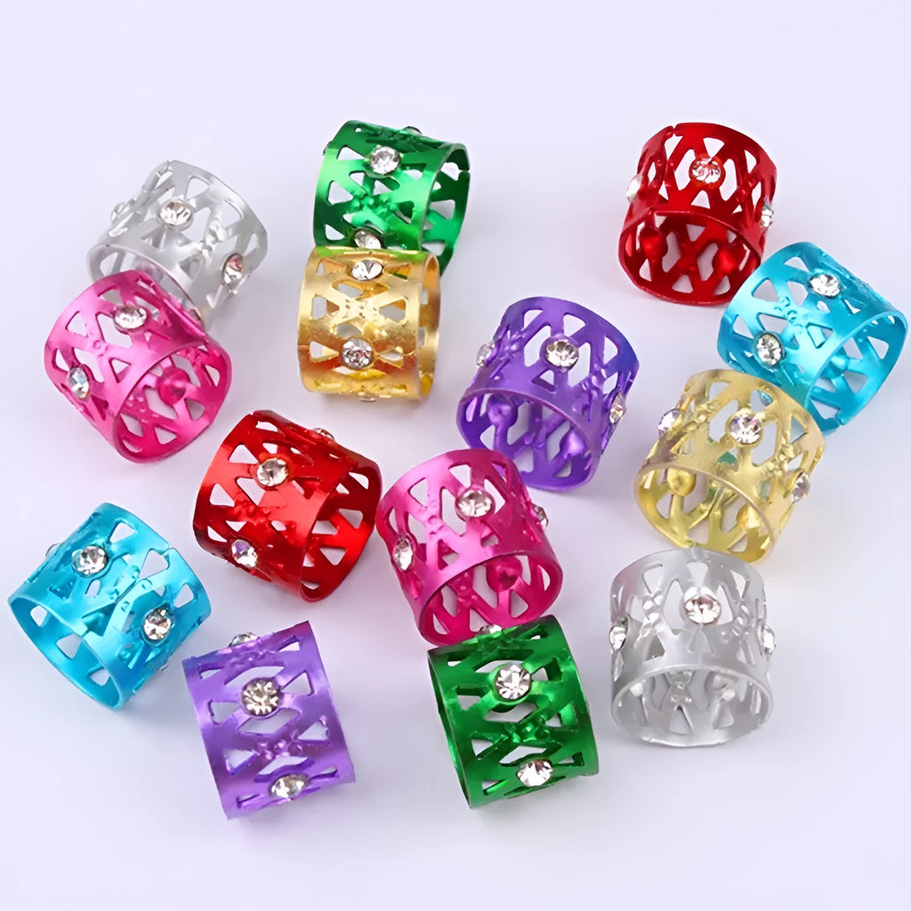 Aluminium hair ring with crown and heart decoration in seven colour options.