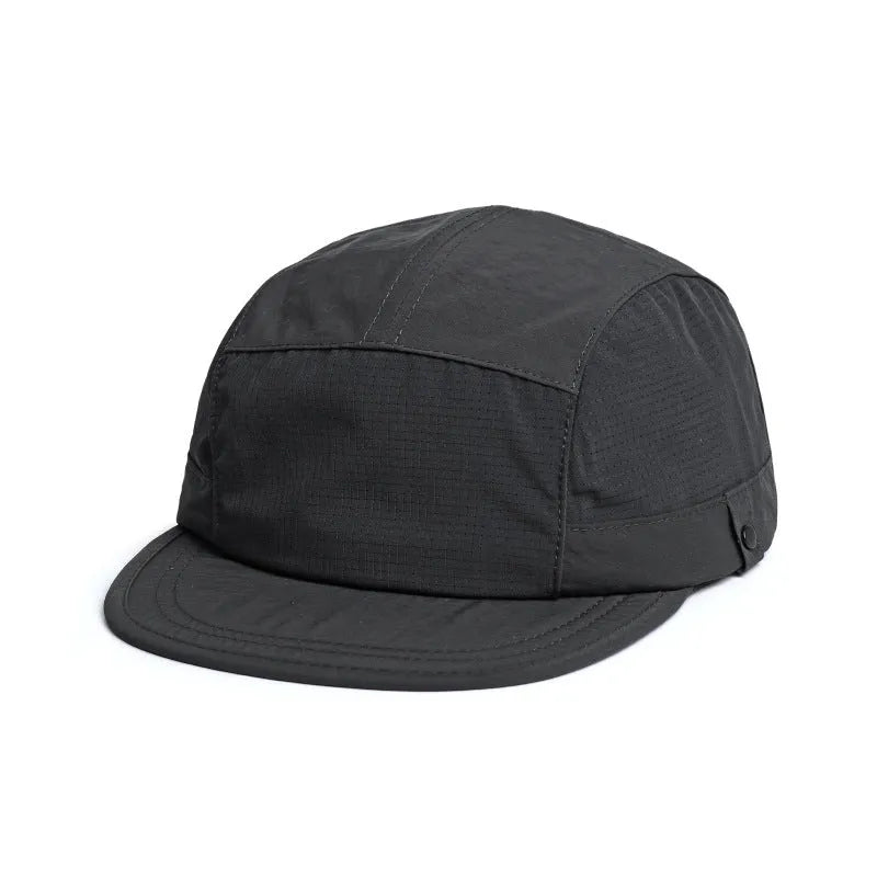 Breathable dome crown sun cap in army green colour with a soft front tongue, shown from the side.