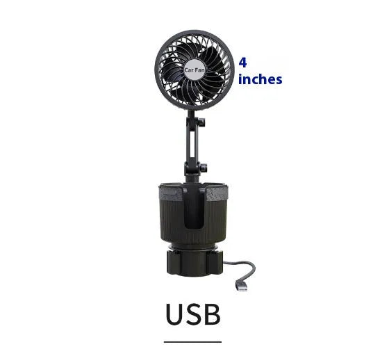 ABS plastic car fan sitting in a vehicle cup holder