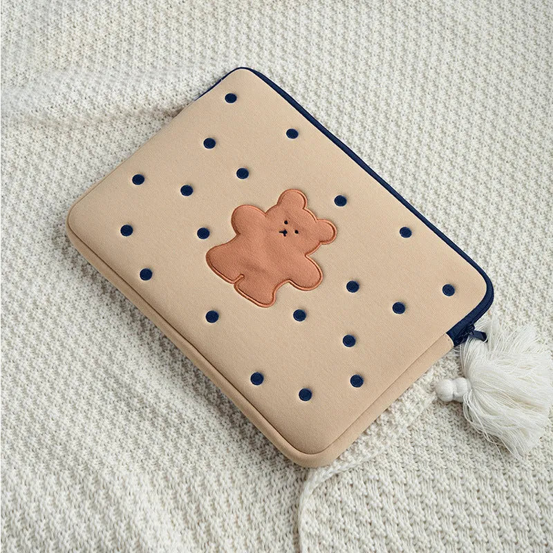 Bear computer bag in nylon with zipper for 11 to 15.6 inch laptops, cartoon pattern, three colour options