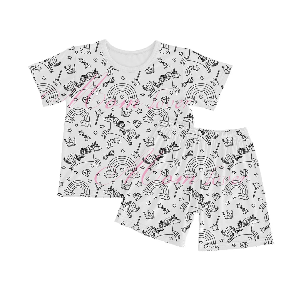 children's cotton ammonia DIY graffiti pajama set with pullover top and shorts in cartoon pattern