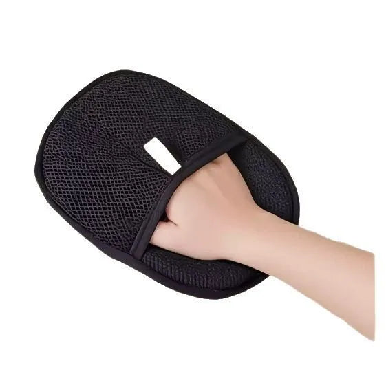 Black mesh pet grooming gloves with silicone brush bristles for removing loose hair