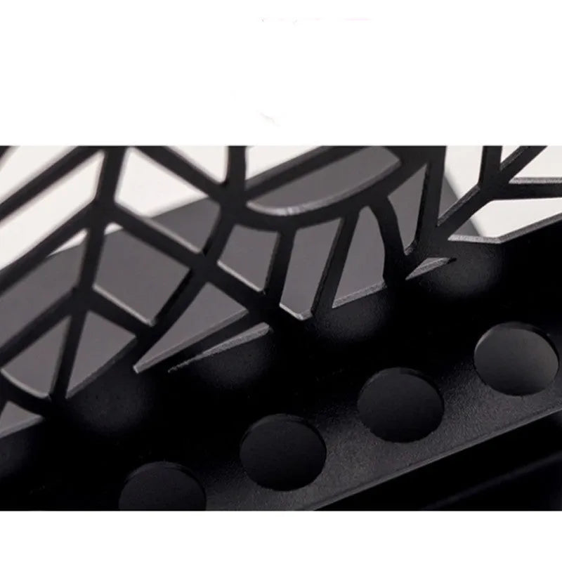 White and black thick steel plate bookend with six-hole pen holder and rounded corners