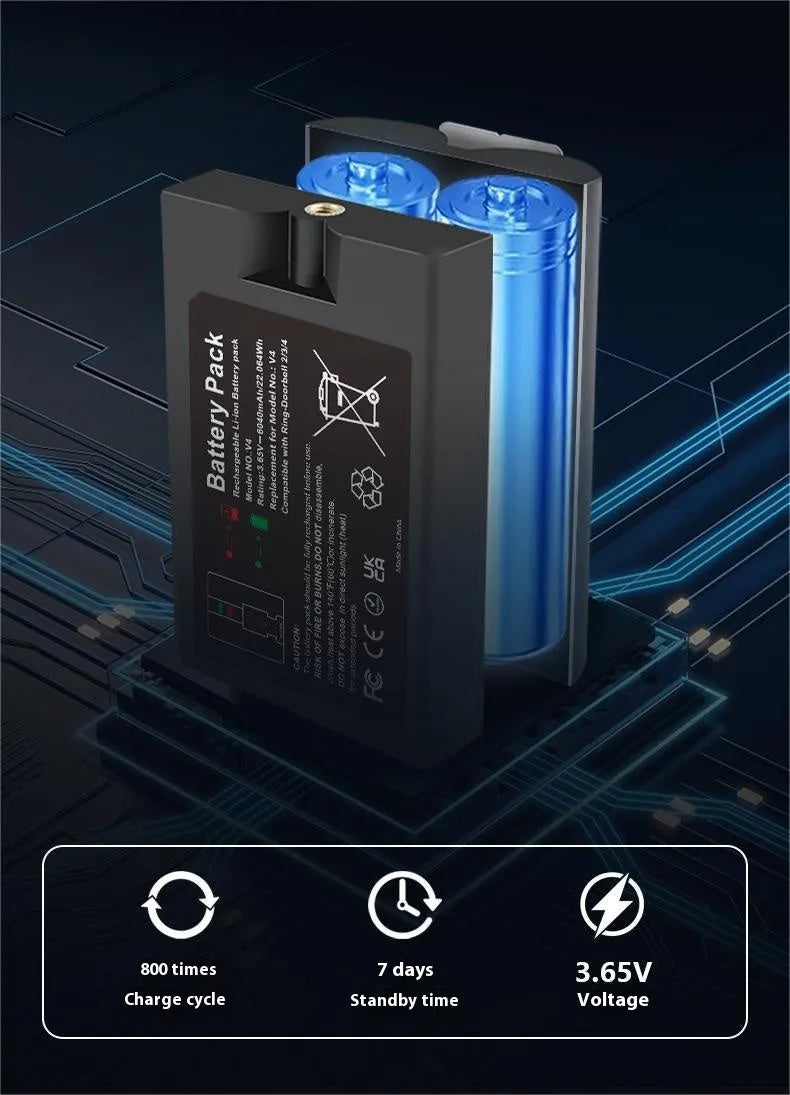 Black rechargeable lithium V4 doorbell battery 6040mAh 3.65V 75x45x50mm for SM002 video doorbell