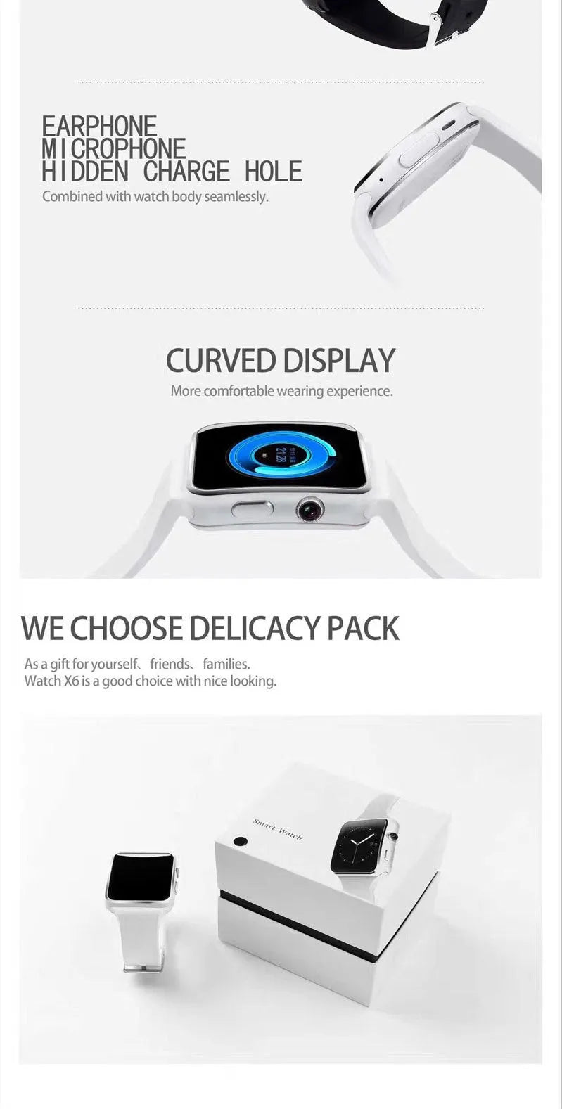 Black smart watch with 1.54 inch touch screen and silicone strap on wrist