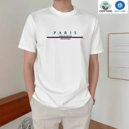 Men's heavy short-sleeved T-shirt with letter printing in pure cotton fabric