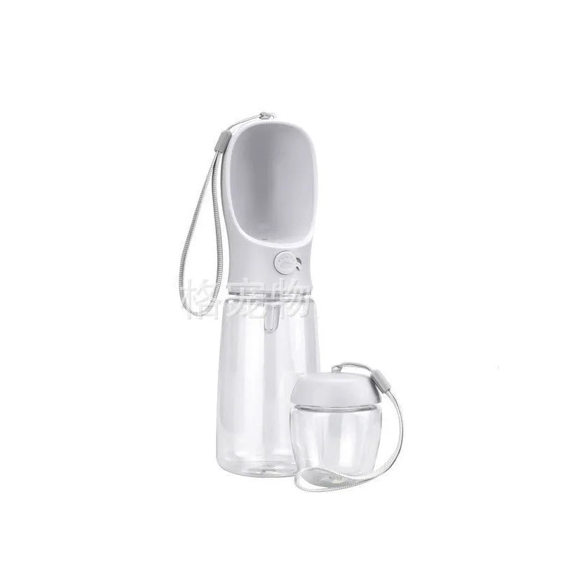 Portable dual-use dog drinking cup in blue colour with foldable design and water grain split