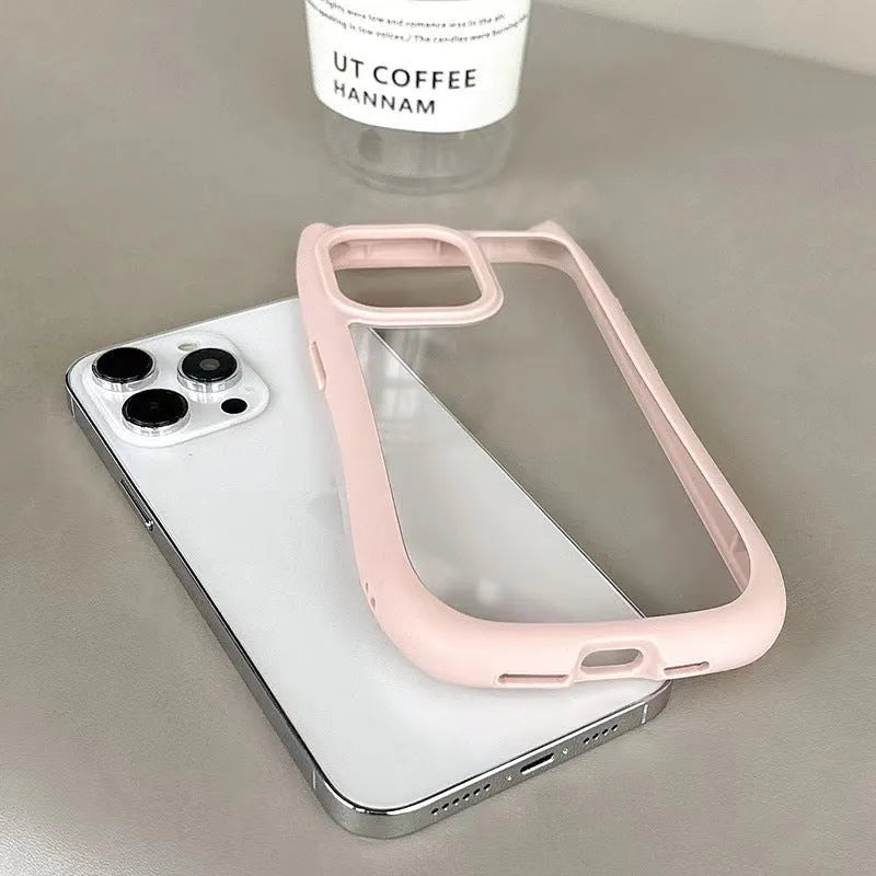 Black PC cat ears phone case for IPhone showing raised ear design and camera cutout