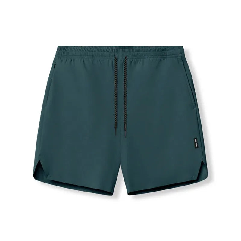 Men's grey seamless sports shorts with a straight leg and knee-length cut for summer athletics.