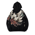 Men's black terry cloth hoodie with full width Chinese embroidery, front view, Asian sizing