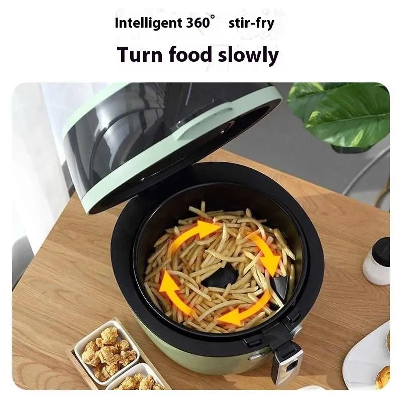Large 8-litre capacity air fryer oven with mechanical dial controls and a removable nano-ceramic coated cooking pot