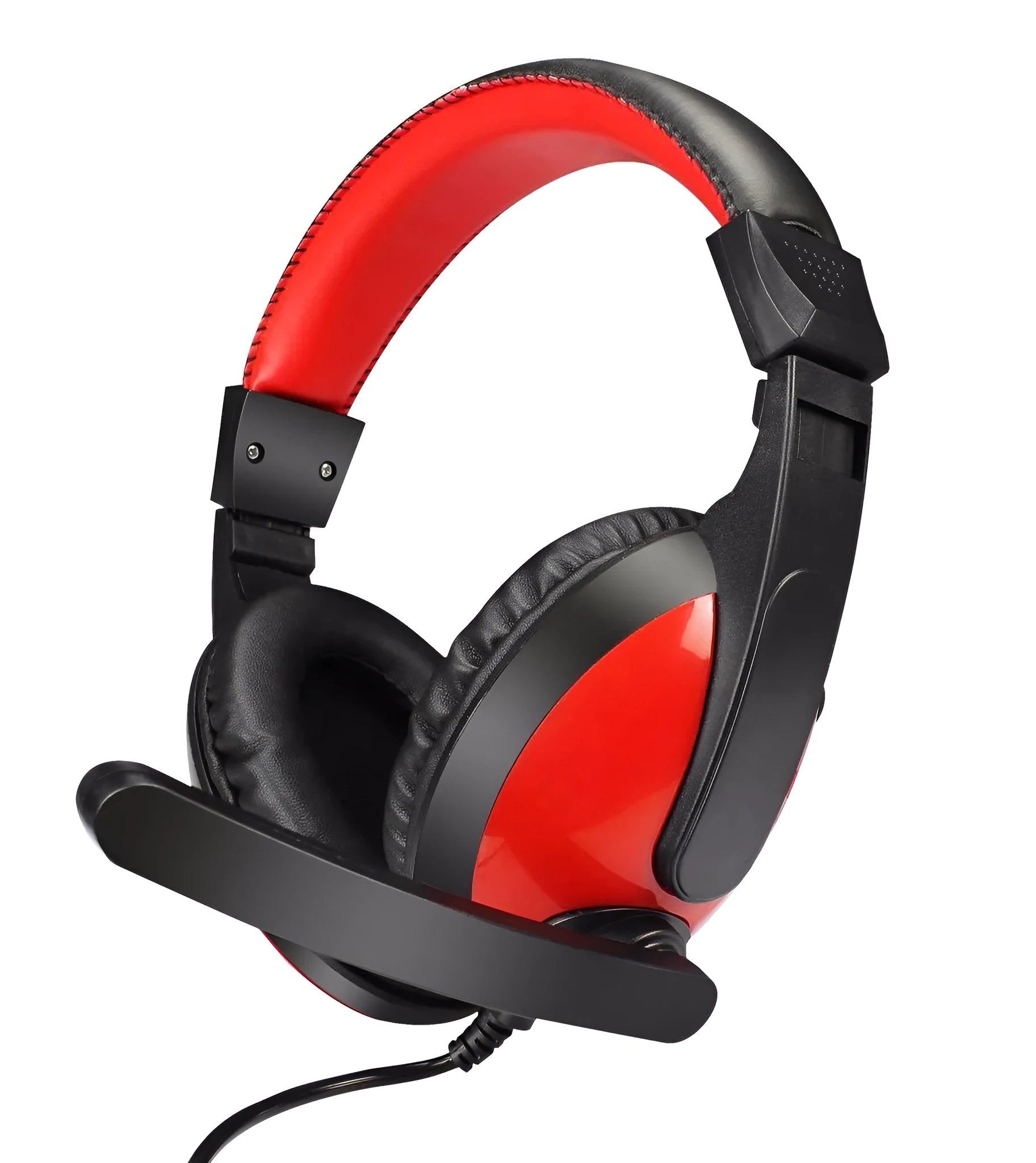 Blue and red wired gaming headset with 40mm speakers, omnidirectional microphone, and detachable cable