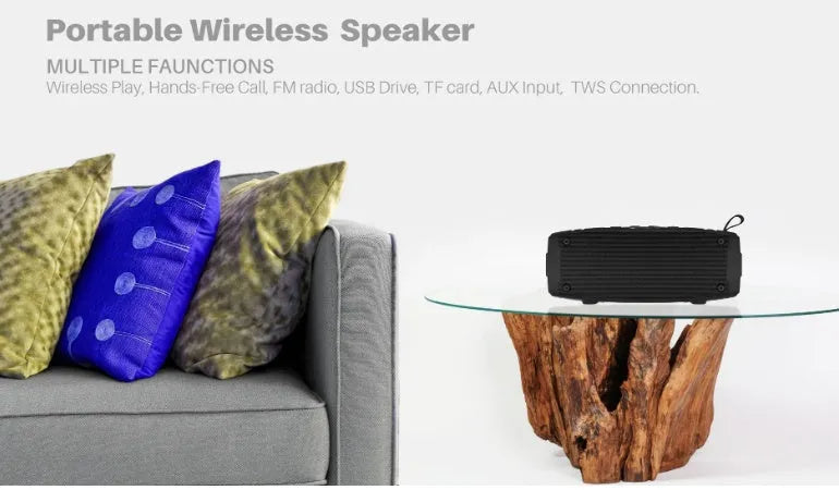 Portable Bluetooth speaker in multiple colours showing front speaker grilles and a side USB port for charging and memory expansion.