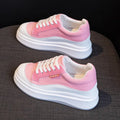 Women's beige and pink cowhide leather board shoes with thick soles for height increase