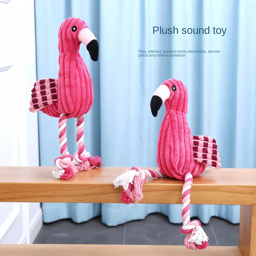 Pink corduroy animal-shaped dog toy with squeaker for small and large breeds