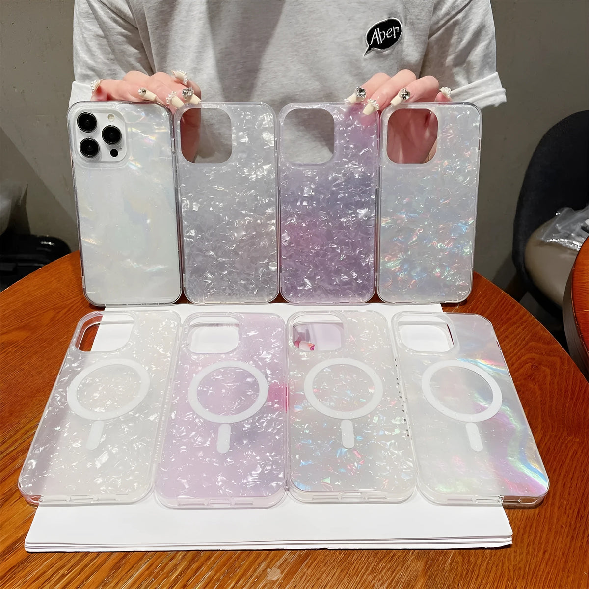 Transparent magnetic TPU phone case for iPhone 15 Pro with flash-colour shell