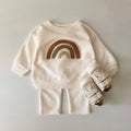 Alphabet-embroidered baby two-piece suit in cotton Korean style with long sleeves and trousers