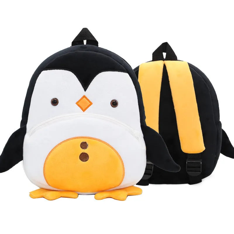 Children's plush animal backpack measuring 26x24x10cm with zipper opening and interior pocket