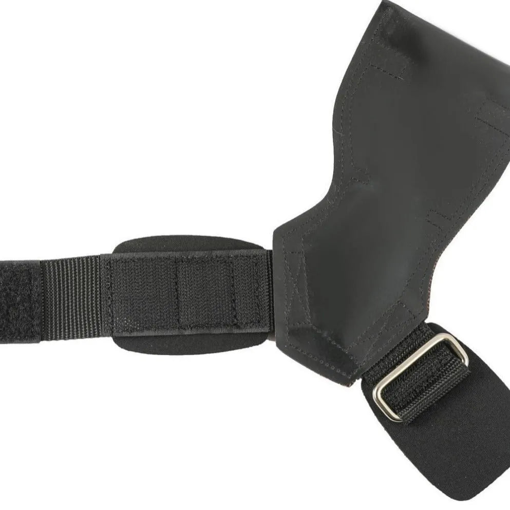 Black rubber weightlifting palm grips and assist belt set for barbell pulls.