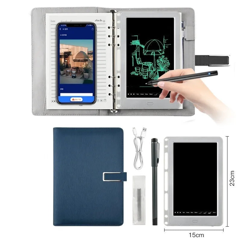 85-inch electronic writing pad with smart pen in stitching appearance design, available in black, dark blue and sky blue