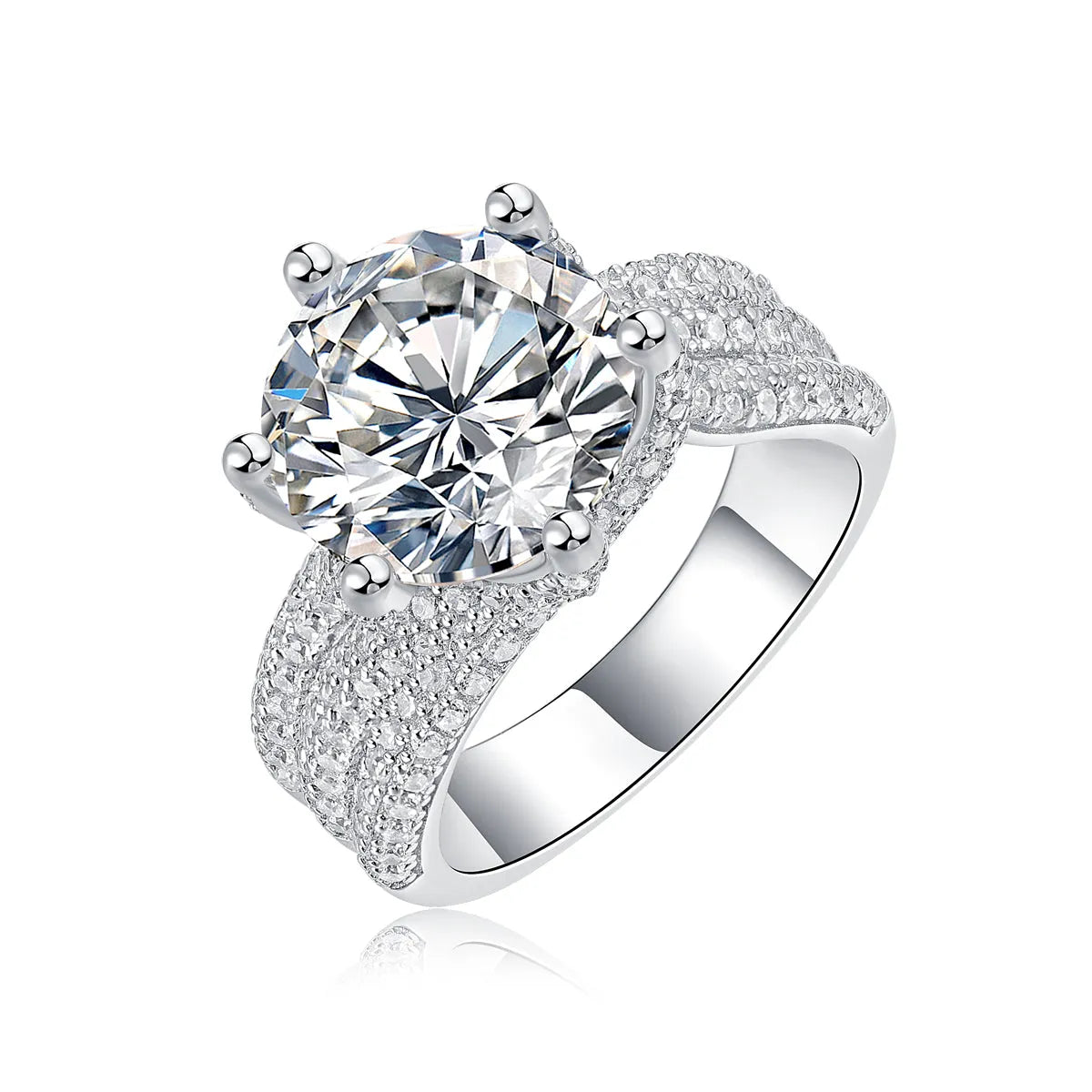 Eternal Vow wedding ring set with 5-carat moissanite in platinum-plated S925 silver band with gift box and GRA certificate